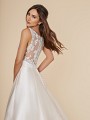 Moonlight Tango T844 beautiful mikado full A-line gown with bateau illusion back and covered buttons