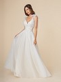 Moonlight Tango T845 romantic A-line wedding gown with V-neck with straps and tulle bows at the shoulders Moonlight Tango T845 romantic A-line wedding gown with V-neck with straps and tulle bows at the shoulders