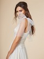 Moonlight Tango T845 point d'esprit and corded lace A-line bridal dress with eye-catching tulle bows at shoulder Moonlight Tango T845 point d'esprit and corded lace A-line bridal dress with eye-catching tulle bows at shoulder