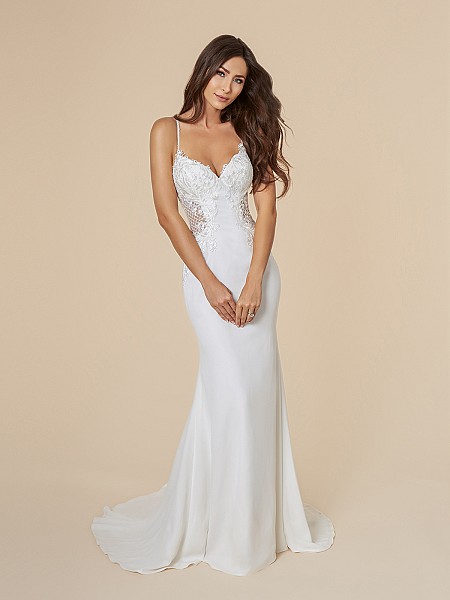 Moonlight Tango T847 sexy mermaid bridal gown in ivory crepe back satin and lattice net with sweetheart neckline Moonlight Tango T847 sexy mermaid bridal gown in ivory crepe back satin and lattice net with sweetheart neckline