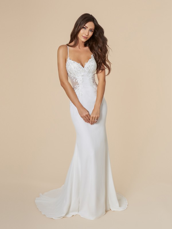 Moonlight Tango T847 sexy mermaid bridal gown in ivory crepe back satin and lattice net with sweetheart neckline Moonlight Tango T847 sexy mermaid bridal gown in ivory crepe back satin and lattice net with sweetheart neckline