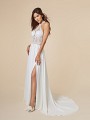 Moonlight Tango T848 see-through net and lace halter bodice with chiffon A-line bridal dress with high front slit Moonlight Tango T848 see-through net and lace halter bodice with chiffon A-line bridal dress with high front slit