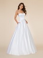 Moonlight Tango T861 classy strapless satin A-line with fold over sweetheart neckline