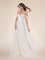 Moonlight Tango T863 boho-inspired tulle A-line wedding dress with trendy swag sleeves and satin couture band at waist Moonlight Tango T863 boho-inspired tulle A-line wedding dress with trendy swag sleeves and satin couture band at waist