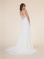Moonlight Tango T864 beautiful illusion bateau back with re-embroidered lace appliques and sweep train