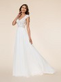 Moonlight Tango T865 re-embroidered lace appliques over unlined bodice A-line bridal gown with deep V-neck Moonlight Tango T865 re-embroidered lace appliques over unlined bodice A-line bridal gown with deep V-neck