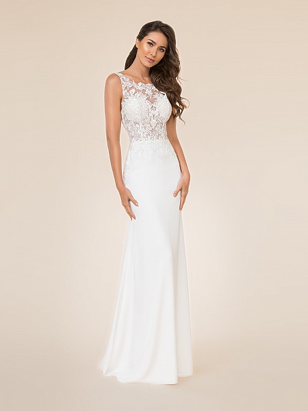 Moonlight Tango T869 unlined bateau illusion neck fitted bodice with crepe back satin mermaid bridal gown Moonlight Tango T869 unlined bateau illusion neck fitted bodice with crepe back satin mermaid bridal gown