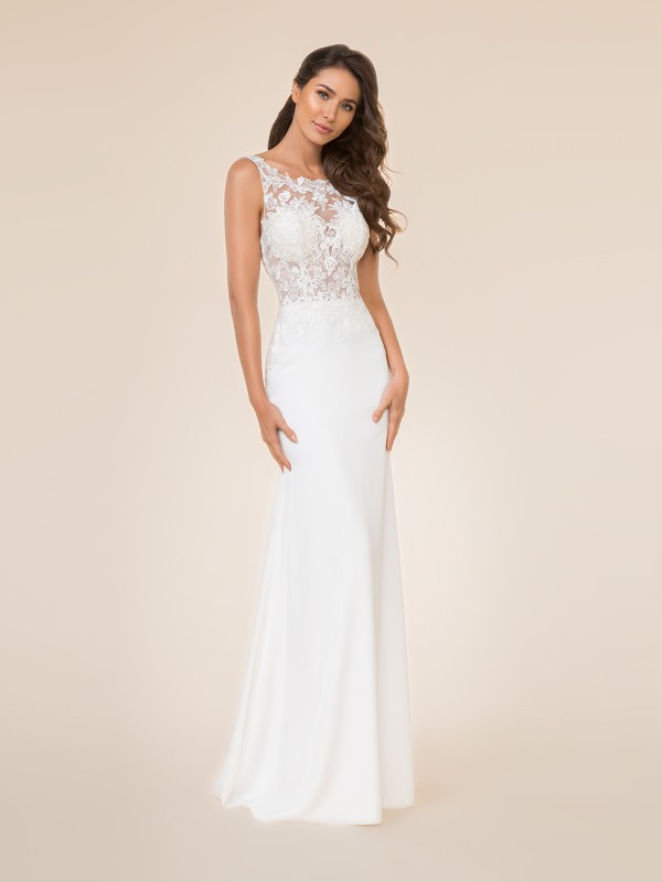 Moonlight Tango T869 unlined bateau illusion neck fitted bodice with crepe back satin mermaid bridal gown Moonlight Tango T869 unlined bateau illusion neck fitted bodice with crepe back satin mermaid bridal gown
