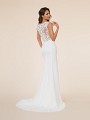 Moonlight Tango T870 crepe back satin mermaid bridal gown with bateau illusion back and buttons along illusion back and zipper Moonlight Tango T870 crepe back satin mermaid bridal gown with bateau illusion back and buttons along illusion back and zipper