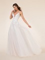 Moonlight Tango T872 elegant lace appliques over tulle full A-line bridal gown with deep V-neck and thin straps