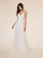 Moonlight Tango T873 bohemian soft net V-neck bridal gown with re-embroidered lace appliques and simple beading Moonlight Tango T873 bohemian soft net V-neck bridal gown with re-embroidered lace appliques and simple beading
