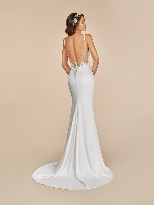 Sleek Mermaid Deep V-neck Crepe Moonlight Tango Wedding