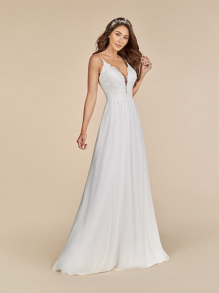 Moonlight Tango T885 chiffon dress with sweetheart neckline and beaded straps 