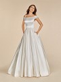 Moonlight Tango T886 satin ball gown with off the shoulder cap sleeves and side pockets 