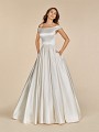 Moonlight Tango T886 satin ball gown with off the shoulder cap sleeves and side pockets Moonlight Tango T886 satin ball gown with off the shoulder cap sleeves and side pockets