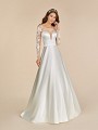 Moonlight Tango T887 satin wedding dress with high bateau neckline and long lace sleeves Moonlight Tango T887 satin wedding dress with high bateau neckline and long lace sleeves