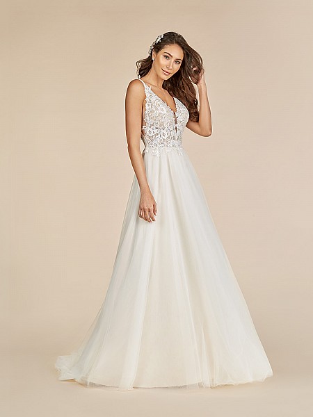 Moonlight Tango T888 unlined v-neck wedding dress with rose net fabric Moonlight Tango T888 unlined v-neck wedding dress with rose net fabric