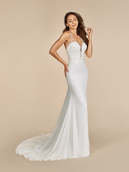 Moonlight Tango T889 chiffon mermaid wedding dress with deep v-neck and beaded straps Moonlight Tango T889 chiffon mermaid wedding dress with deep v-neck and beaded straps