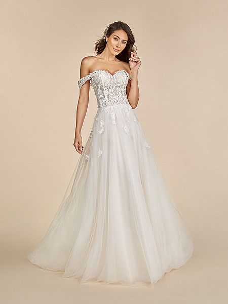 Moonlight Tango T891 sweetheart neckline wedding dress with swag sleeves and sparkle tulle skirt 