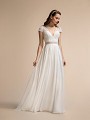 Boho Lace V-neck Chiffon Wedding Dress with Short Sleeves Moonlight T903 