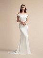 Sexy Crepe Mermaid Wedding Dress with Off-the-Shoulder Sleeves Moonlight T904