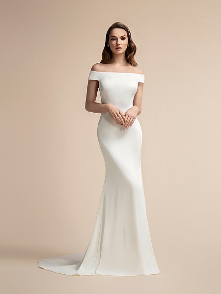 Sexy Crepe Mermaid Wedding Dress with Off-the-Shoulder Sleeves Moonlight T904 Sexy Crepe Mermaid Wedding Dress with Off-the-Shoulder Sleeves Moonlight T904