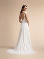 Low Back Chiffon Wedding Dress with Illusion Lace Sleeves and Small Train Moonlight T906 Low Back Chiffon Wedding Dress with Illusion Lace Sleeves and Small Train Moonlight T906