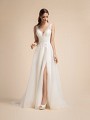 Tulle A-line Bridal Gown with Leg Slit and illusion Straps Moonlight T909 Tulle A-line Bridal Gown with Leg Slit and illusion Straps Moonlight T909