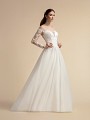 Fairytale Illusion Bateau Back With Floatng Lace Details and Tulle A-line Gown with Sleeves Moonlight T914