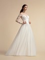 Fairytale Illusion Bateau Back With Floatng Lace Details and Tulle A-line Gown with Sleeves Moonlight T914 Fairytale Illusion Bateau Back With Floatng Lace Details and Tulle A-line Gown with Sleeves Moonlight T914
