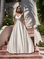 Moonlight Tango T921 classic full A-line satin bridal gown with ruched sweetheart neckline and thin spaghetti straps Moonlight Tango T921 classic full A-line satin bridal gown with ruched sweetheart neckline and thin spaghetti straps