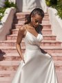 Moonlight Tango T921 affordable full A-line wedding dress with surplice sweetheart neckline thin straps and side pockets