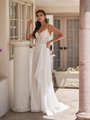 Moonlight Tango T923 boho-inspired chiffon A-line with side drape elegant sequin lace appliques and thin straps Moonlight Tango T923 boho-inspired chiffon A-line with side drape elegant sequin lace appliques and thin straps