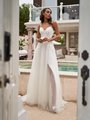 Moonlight Tango T924 deep sweetheart A-line gown wedding dress with lace straps with eye-catching slit on front skirt lining Moonlight Tango T924 deep sweetheart A-line gown wedding dress with lace straps with eye-catching slit on front skirt lining
