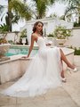 Moonlight Tango T924 destination wedding dress with front skirt lining slit A-line gown with lace bodice