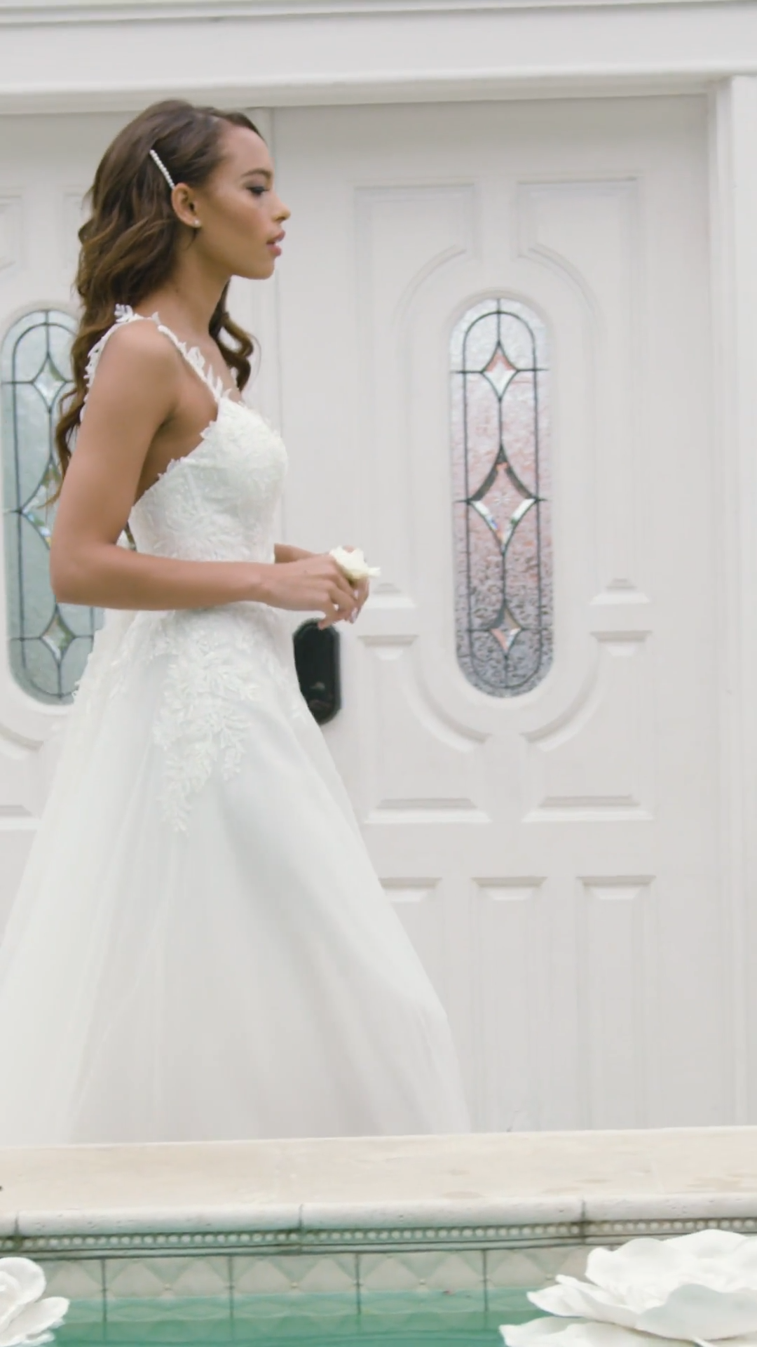 Moonlight Tango T924 flowy net A-line with romantic lace lace bodice with deep sweetheart neckline open back and hidden leg slit Moonlight Tango T924 flowy net A-line with romantic lace lace bodice with deep sweetheart neckline open back and hidden leg slit