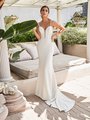 Moonlight Tango T926 sleek mermaid stretch crepe bridal gown with plunging sweetheart neckline and beaded cap sleeves 