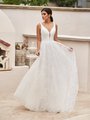 Moonlight Tango T927 embroidered sparkle net A-line skirt with crepe back satin deep beaded V-neck bodice and beaded belt Moonlight Tango T927 embroidered sparkle net A-line skirt with crepe back satin deep beaded V-neck bodice and beaded belt