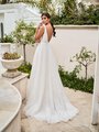 Moonlight Tango T927 elegant beachy A-line embroidered sparkle net skirt with fitted deep beaded V-back with sweep train Moonlight Tango T927 elegant beachy A-line embroidered sparkle net skirt with fitted deep beaded V-back with sweep train
