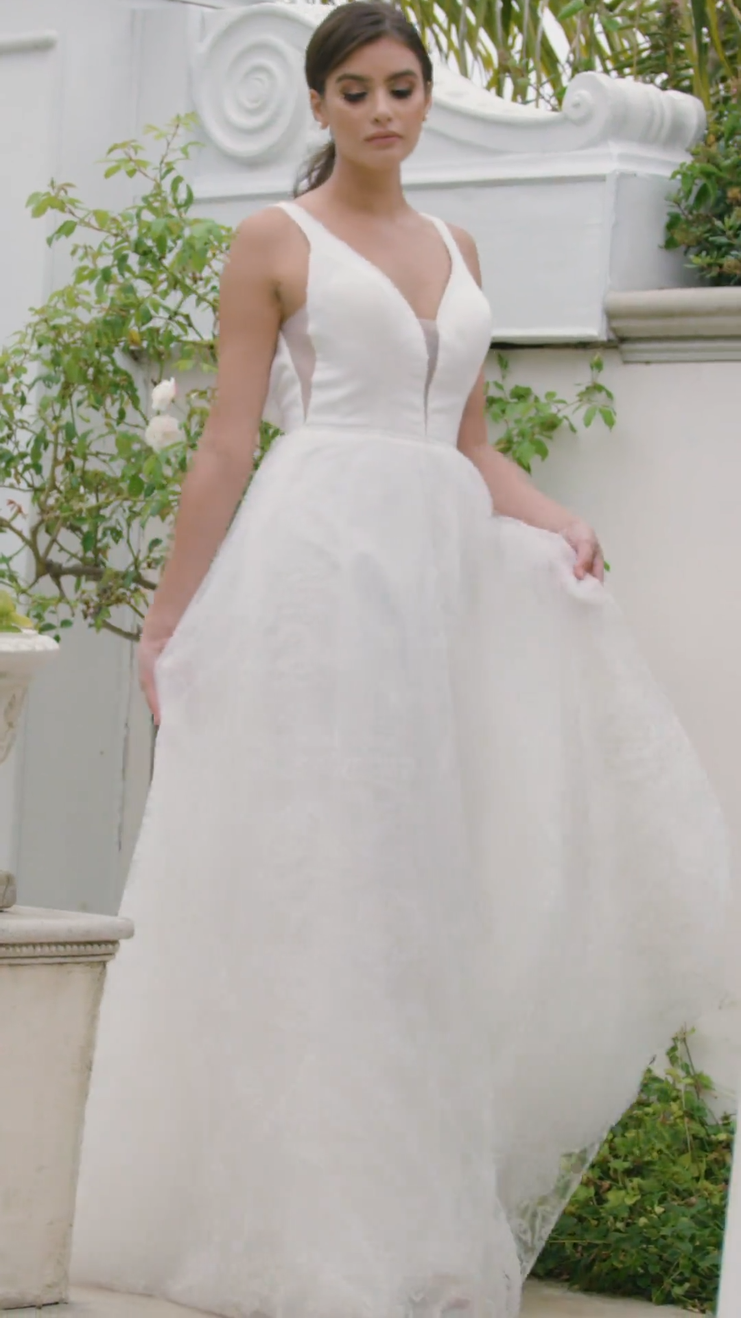 Moonlight Tango T927 romantic deep V-neck with illusion inset crepe back satin bodice and embroidered sparkle net A-line skirt Moonlight Tango T927 romantic deep V-neck with illusion inset crepe back satin bodice and embroidered sparkle net A-line skirt