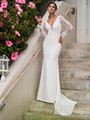 Moonlight Tango T928 elegant stretch crepe back satin mermaid with long sleeves and lace appliques trim waist Moonlight Tango T928 elegant stretch crepe back satin mermaid with long sleeves and lace appliques trim waist