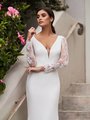 Moonlight Tango T928 stretch crepe deep V-neck with illusion inset mermaid with long illusion sleeves and lace accented waistline