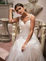 Moonlight Tango T929 romantic strap surplice sweetheart bodice with lace appliques over net A-line with couture belt Moonlight Tango T929 romantic strap surplice sweetheart bodice with lace appliques over net A-line with couture belt