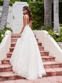 Moonlight Tango T930 beaded trim and lace appliques decorated deep illusion V-back with button closure net full A-line gown