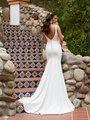 Moonlight Tango T933 Sultry Deep V-shaped Back Crepe Mermaid Gown With Buttons To End of Sweep Train
