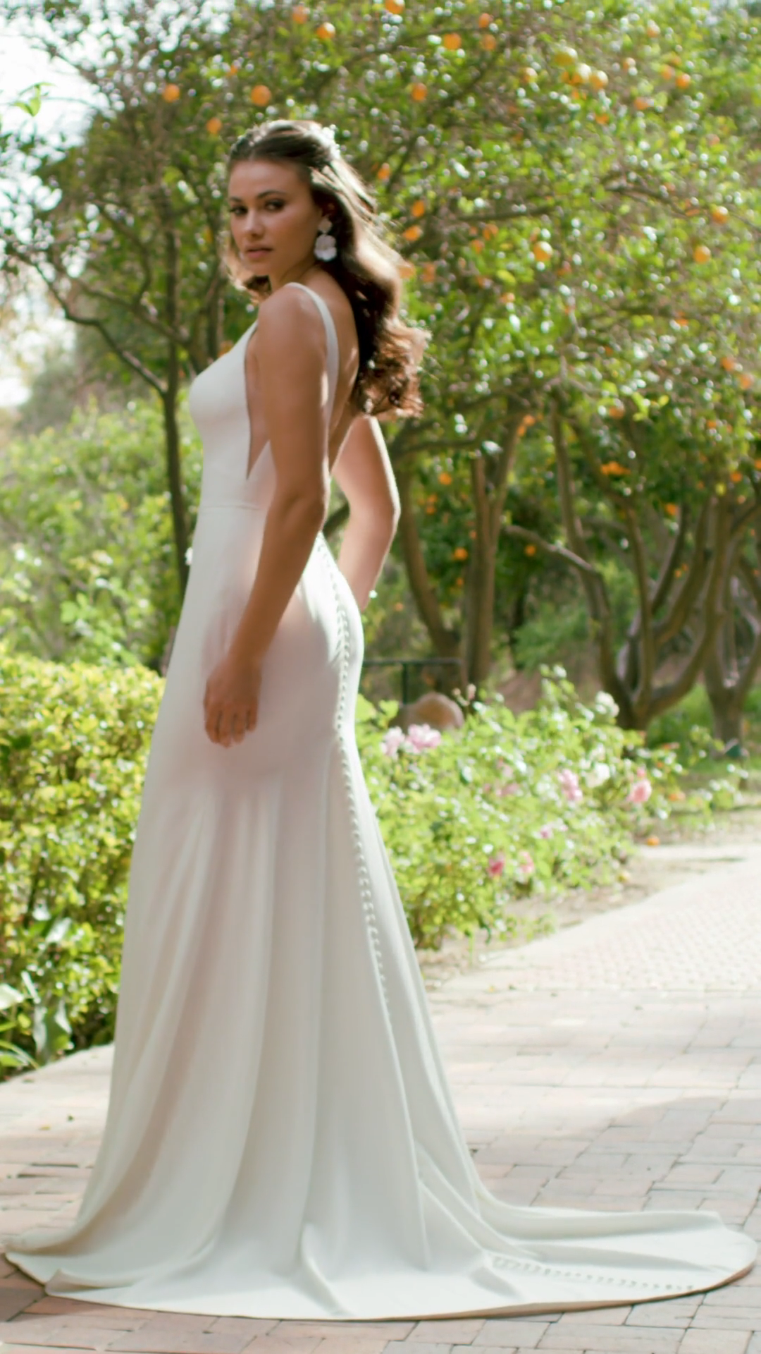 Moonlight Tango T933 Understated Crepe Square Neck Mermaid Wedding Gown With Beaded Waist Sash And Side Illusion Insets