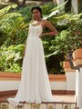 Moonlight Tango T934 Flowy Drop Waist Chiffon A-Line Wedding Dress With Sparkly Floral Lace Sheer Bodice and Halter Beaded Straps