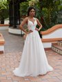 Moonlight Tango T937 Flowy A-Line Wedding Dress With Deep Sweetheart Neckline, Sheer Floral Lace Bodice And Side Illusion Insets