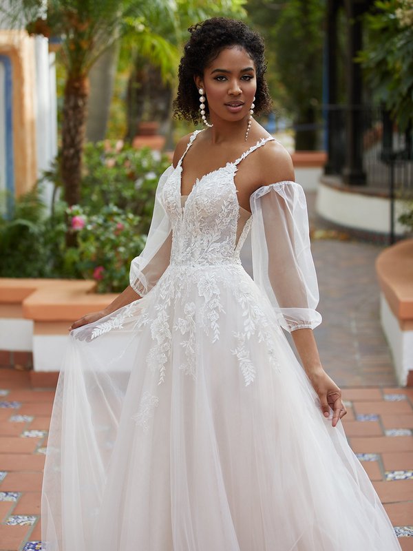 A-line Strapless Chantilly lace gown