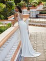 Moonlight Tango T939 Sultry Illusion Bateau Back Wedding Dress With Buttons Along Zipper and Floral Lace Appliques And Crepe Sweep Train
